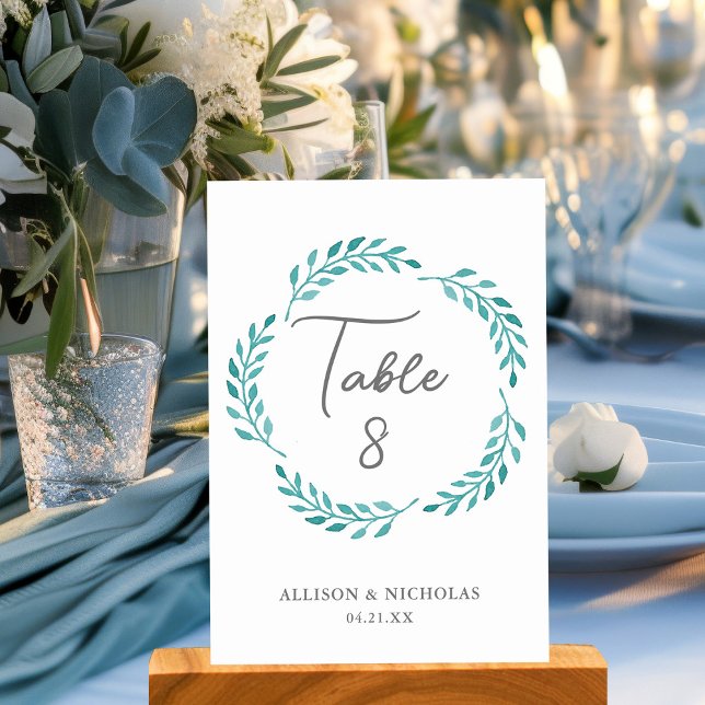 Numéro De Table Aquarelle Turquoise simple Mariage de vigne botani (Créateur téléchargé)