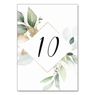Numéro De Table Aquarelle Verdure et chiffres de table or