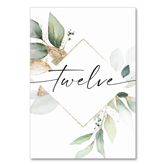 Numéro De Table Aquarelle Verdure et Gold Nombre de tables Douze (Par défaut)