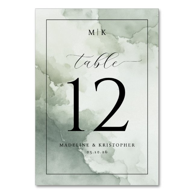 Numéro de table aquarelle vert calme (Par défaut)