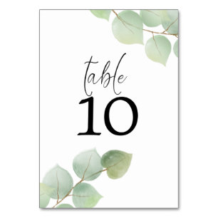 Numéro De Table Aquarelle Vert or Eucalyptus Mariage de script