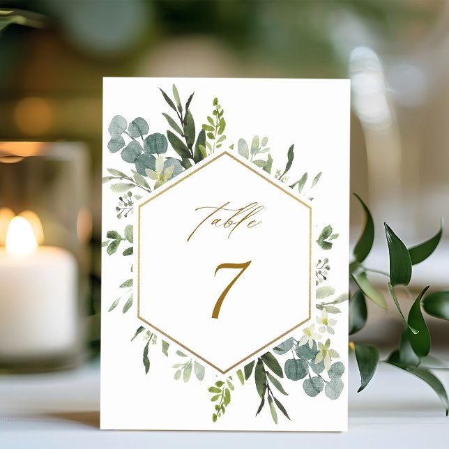 Numéro De Table Aquarelle Vert Or Hexagon Mariage Table Num (Créateur téléchargé)