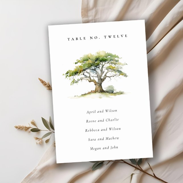 Numéro De Table Aquarelle verte Chêne Arbre Mariage Siège (Créateur téléchargé)