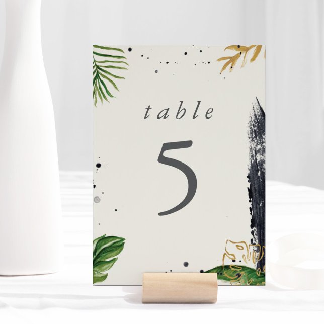 Numéro De Table Aquarelle verte et or Mariage tropical (Green & Gold Watercolor Tropical Wedding Table Number)