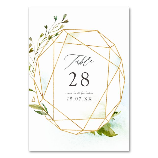 Numéro De Table Aquarelle verte Mariage de cristal géométrique (Par défaut)