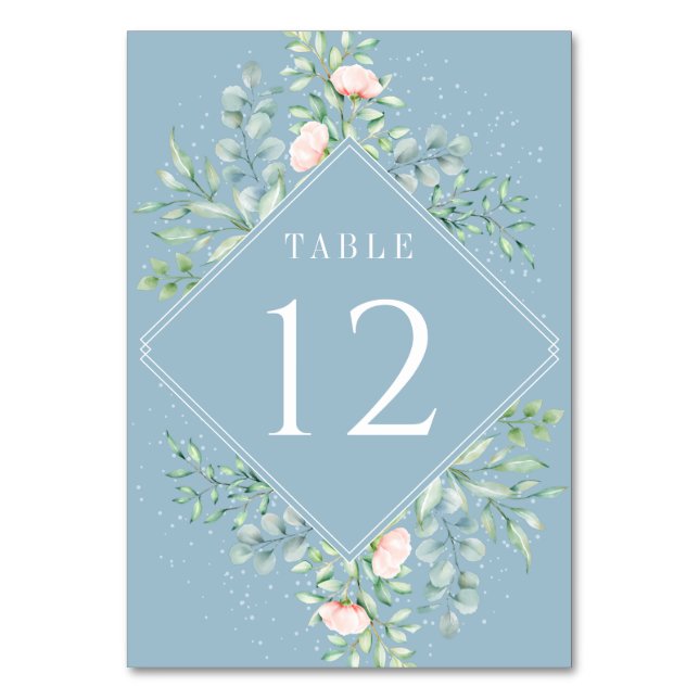 Numéro De Table Aquarelle verte Pêcher Rose Dusty Blue Mariage (Par défaut)