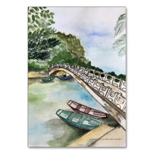 Numéro De Table Aquarelle, Vietnam, paysage de la province de Ninh