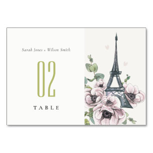 Numéro De Table Aquarelle vintage Tour Eiffel Mariage Floral