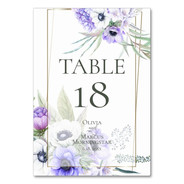 Numéro de table | Aquarelle Violet Anémonique Flor (Par défaut)
