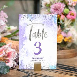 Numéro De Table Aquarelle violet bat mitzvah Parties scintillant a