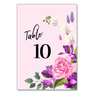 Numéro De Table Aquarelle violet rose Floral Script moderne