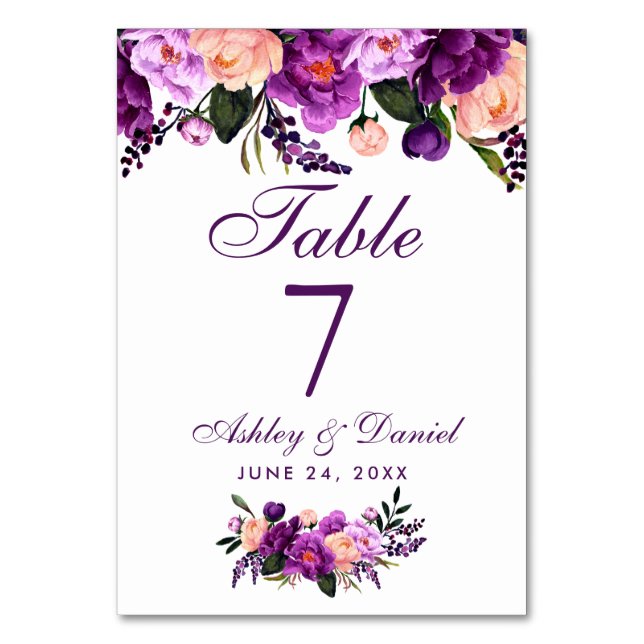 Numéro De Table Aquarelle violet ultra violet Mariage de fleurs PS (Par défaut)