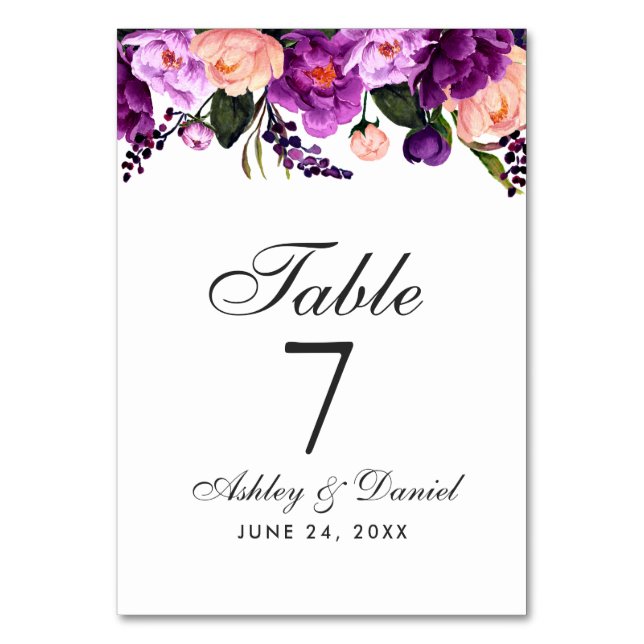 Numéro De Table Aquarelle violet ultra violet Mariage floral (Par défaut)