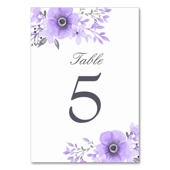 Numéro De Table Aquarelle violette et gris Mariage floral (Par défaut)