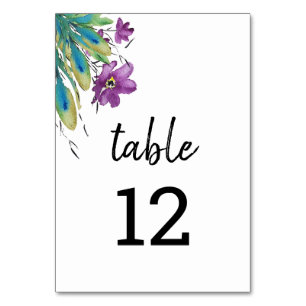 Numéro De Table Aquarelle violette Turquoise Fleur sauvage