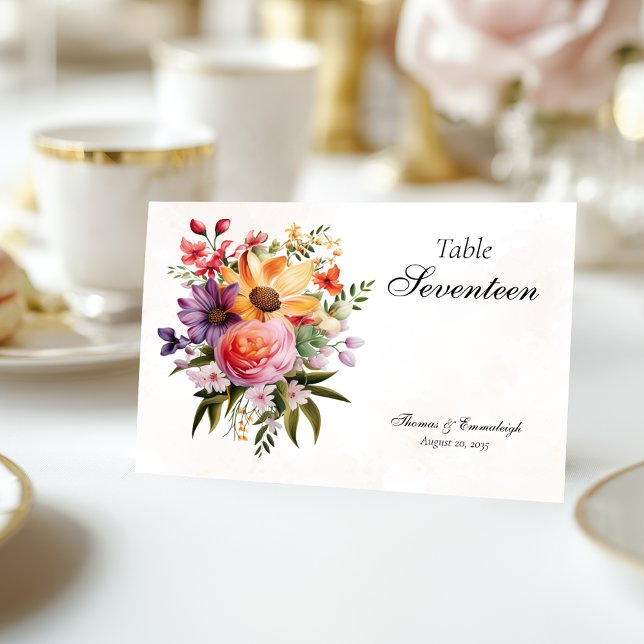 Numéro De Table Aquarelle vive Floral Large Mariage (Créateur téléchargé)
