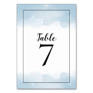 Numéro De Table Aquarelles bleu clair Mariage noir