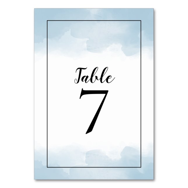 Numéro De Table Aquarelles bleu clair Mariage noir (Par défaut)