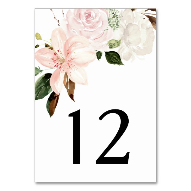 Numéro De Table Aquarelles Lys, Magnolias, Roses Paeonies | (Par défaut)