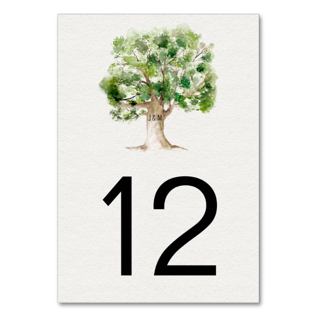 Numéro De Table Arbre de chêne rustique aquarelle | (Par défaut)