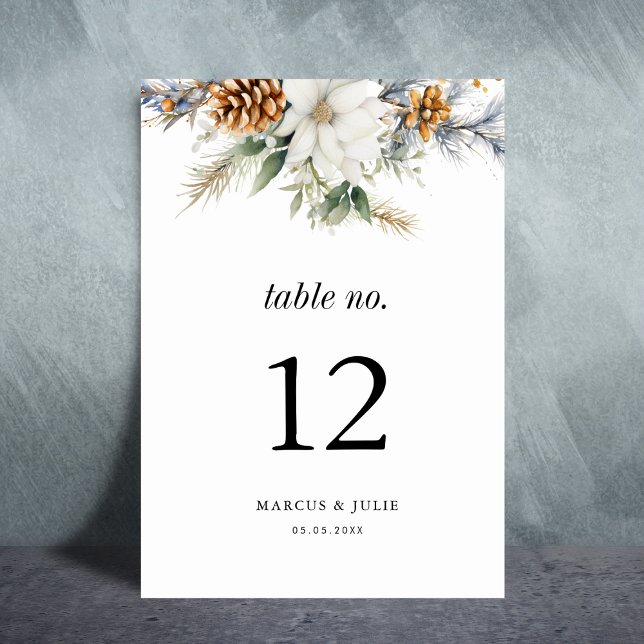 Numéro De Table Arbre de pin Fleurs d'hiver Noël Mariage Fête (Créateur téléchargé)