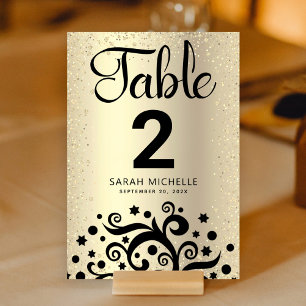 Numéro De Table Arbre de Vie en feuille d'or Bat Mitzvah écriture