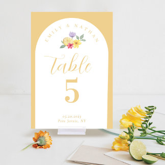 Numéro De Table Arc Aquarelle moderne Citrus Floral Couple Photo
