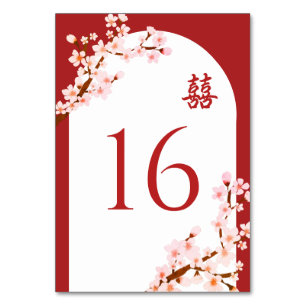 Numéro De Table Arc de fleurs de cerisier mariage rouge