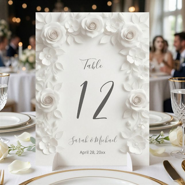 Numéro De Table Arc de fleurs sculptées blanches pour mariage   (Créateur téléchargé)