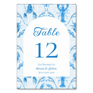Numéro De Table Arc de mariage ogee aquarelle bleue homard crabe