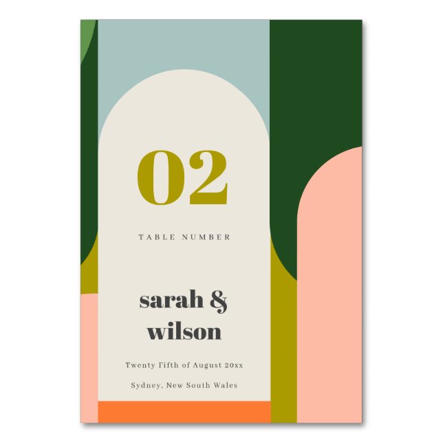 Numéro De Table Arche rétro Super colorée Abstrait Mariage gras (Par défaut)