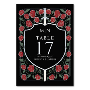 Numéro De Table Argent Black Sword & Shield Imaginaire Mariage