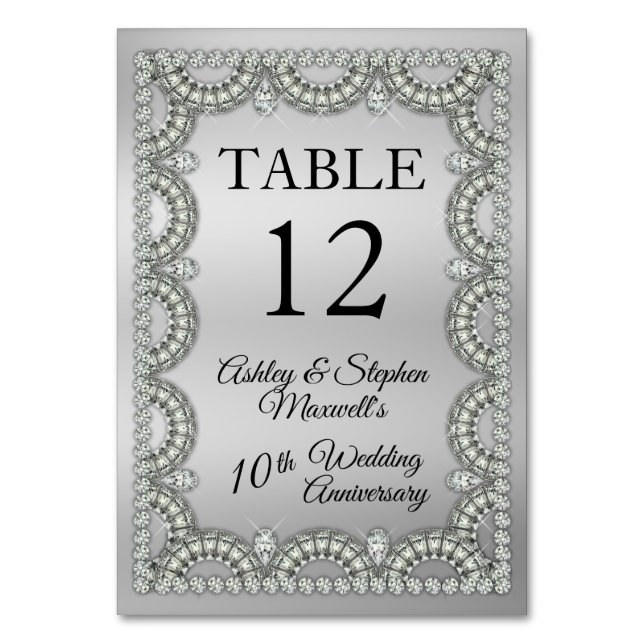 Numéro De Table Argent | Fête de 10 ans de mariage Diamant (Par défaut)