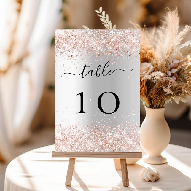 Numéro De Table Argent rose or scintille élégant (Créateur téléchargé)