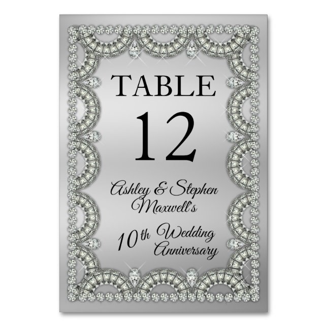 Numéro De Table Argent | Soirée des 10 ans de mariage - Diamant (Par défaut)