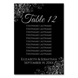 Numéro De Table Argent sur Black Elegant Wedding Seating Chart