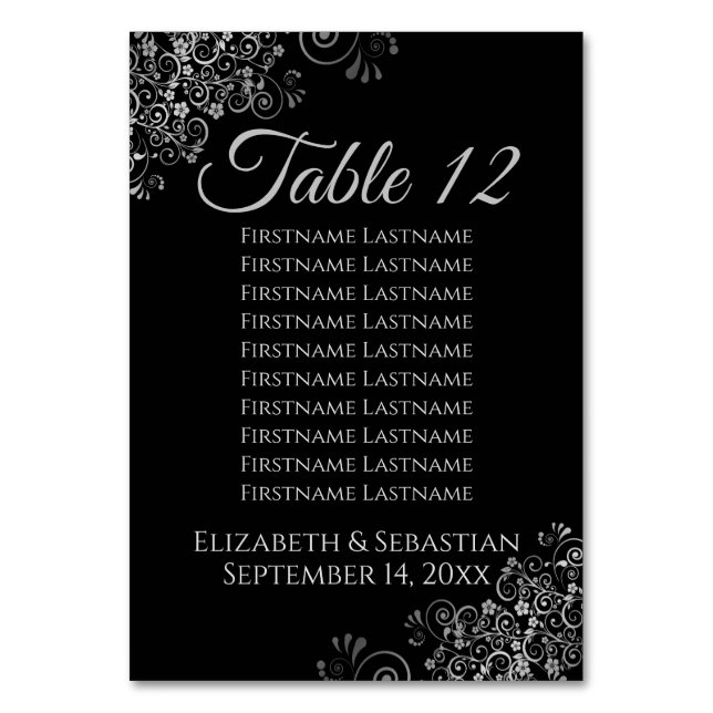Numéro De Table Argent sur Black Elegant Wedding Seating Chart (Par défaut)