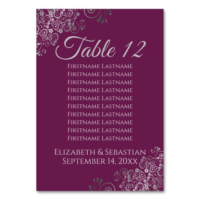 Numéro De Table Argent sur Cassis Élégant tableau de mariage (Par défaut)
