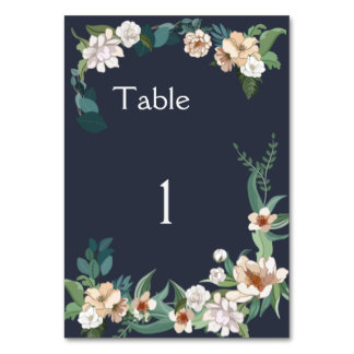 Numéro De Table Arrière - plan de marine Retro Elegant blanc Flowe