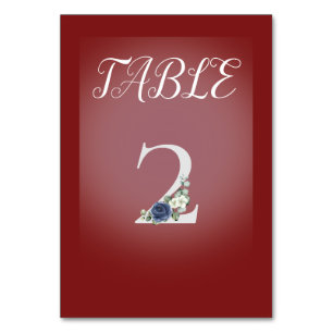 Numéro De Table Arrière - plan rouge et blanc avec fleurs bleues e