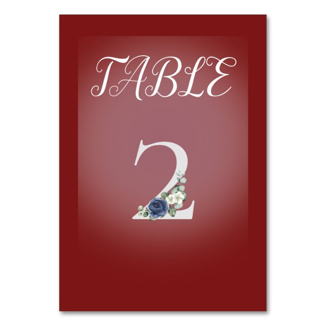 Numéro De Table Arrière - plan rouge et blanc avec fleurs bleues e (Par défaut)