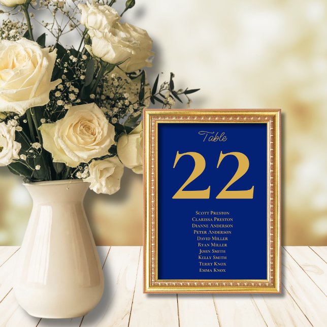 Numéro De Table Arrivée en or Royal Blue intemporelle (Créateur téléchargé)