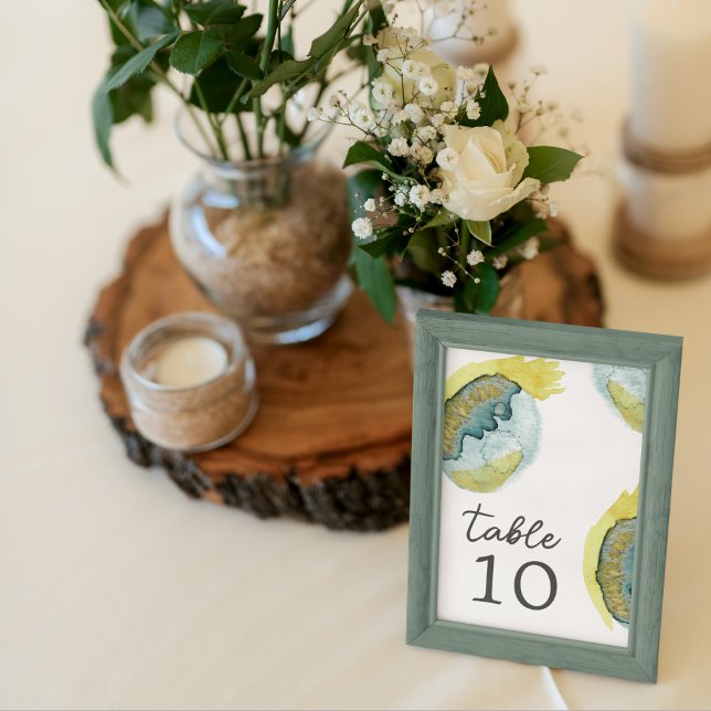 Numéro De Table Art Abstrait Aquarelle Jaune Bleu Mariage Unique (Créateur téléchargé)