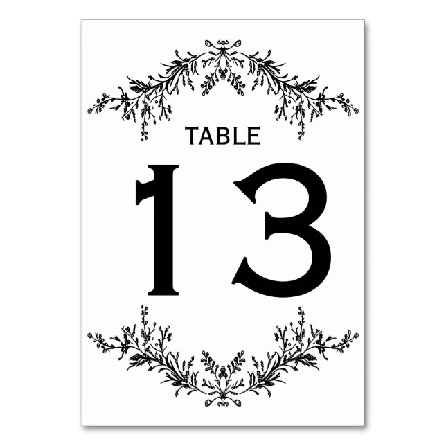 Numéro de table | Art de ligne florale noir et bla (Par défaut)