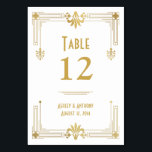 Numéro De Table Art Déco Gold White Roaring Mariage des années 20<br><div class="desc">Vous pouvez personnaliser tout le texte de cette carte de mariage à prix abordable et glamour style art déco doré années 20 (années 20, années 1920). Le design est orné d'un cadre art déco doré sur un arrière - plan blanc. Pour modifier le numéro de table, utilisez l'option Personnaliser. Pour...</div>