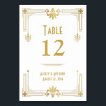 Numéro De Table Art Déco Gold White Roaring Mariage des années 20<br><div class="desc">Vous pouvez personnaliser tout le texte de cette carte de mariage à prix abordable et glamour style art déco doré années 20 (années 20, années 1920). Le design est orné d'un cadre art déco doré sur un arrière - plan blanc. Pour modifier le numéro de table, utilisez l'option Personnaliser. Pour...</div>