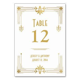 Numéro De Table Art Déco Gold White Roaring Mariage des années 20