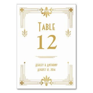 Numéro De Table Art Déco Gold White Roaring Mariage des années 20