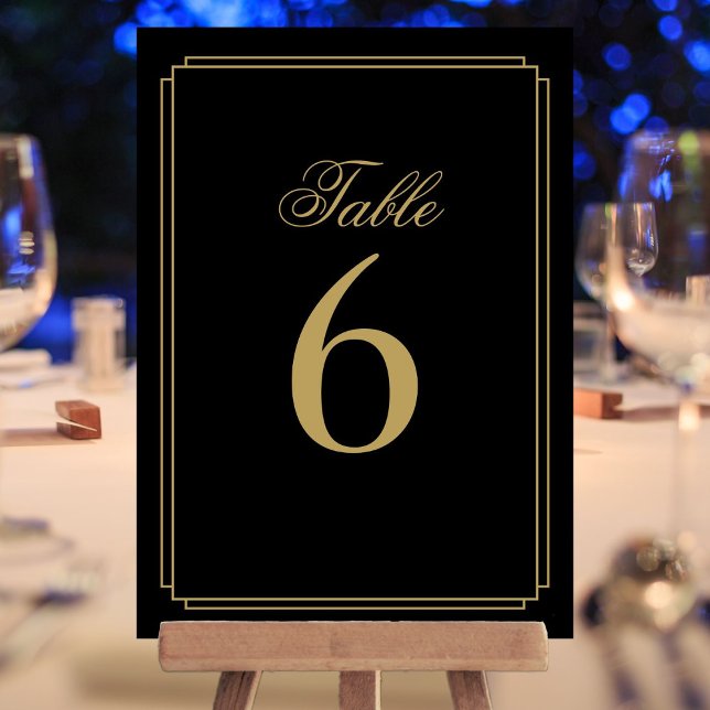 Numéro de table Art Déco Noir Et Or (Art Deco Black And Gold Table Number)