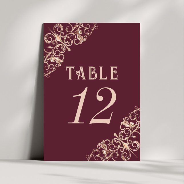 Numéro De Table Art déco Nouveau | Rose Bourgogne Gold Ornamental (Créateur téléchargé)